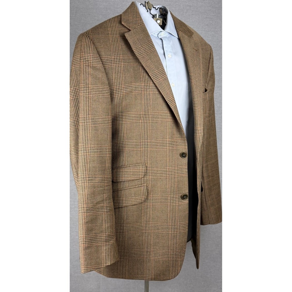 Paul Fredrick Mens 44L Wool Glen Plaid Sport Coat Blazer Brown Tan Classic Fit